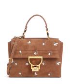 Coccinelle Arlettis Snowdrop Embroidered Handbag in Cognac Suede