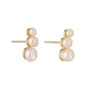 9kt Gold Three Pearl Stud Earring