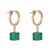 Gold Filled Majestic Green 8mm Cube Clip Hoop Earrings