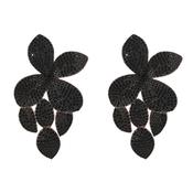 Gold Plated Black Cubic Zirconia Original Large Floral Stud Earrings