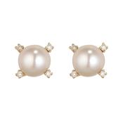 9kt Yellow Gold 5mm Pearl &amp; Diamond Stud Earrings
