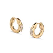 Signet Huggie Earrings - Marquise Diamonds