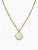 Vintage Chanel Button Pendant - White with Beaded Crystal Bezel