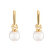 9kt Gold Cushioned Rectangle Hoop Earrings with Detachable Pearl Charm image