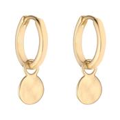 9kt Gold 7mm Hammered Disc Drop Earrings