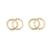9kt Gold Double Circle Plain &amp; Hammered Stud Earrings