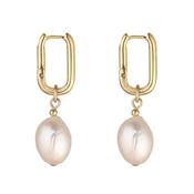 Gold Filled Baroque Pearl Rectangular Clip Hoop Earrings