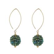 Gold Filled Small Forest Green Crystal Cluster Oval Open Earrings