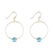 Gold Filled Aquamarine Crystal Cube Hoop Earrings image
