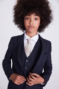 Boys Navy Black Check Suit image