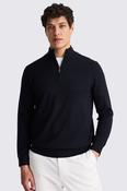 Navy Merino-Blend Zip-Neck Jumper image