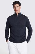 Charcoal Merino-Blend Zip-Neck Jumper
