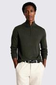 Khaki Merino-Blend Zip-Neck Jumper image