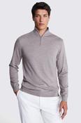 Taupe Melange Merino Zip-Neck Jumper