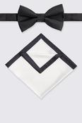Black Textured Pre-Tied Bow Tie &amp; Hank Set image