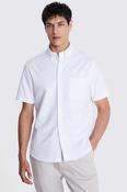 White Short Sleeve Washed Cotton Oxford Shirt