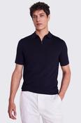 Navy Merino Quarter Zip Polo Shirt image
