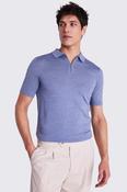 Steel Blue Merino Quarter Zip Polo Shirt image