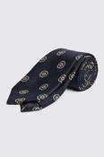 Italian Navy and Brown Floral Silk Cotton Tie