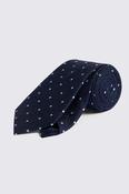Navy Polka Dot Silk &amp; Linen Tie