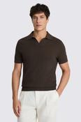 Brown Linen-blend Skipper Polo Shirt image