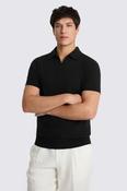 Black Linen-blend Skipper Polo Shirt image
