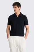 Black Linen-blend Milano Skipper Polo Shirt image