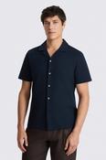Navy Knitted Cuban Collar Shirt image