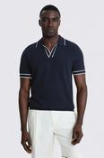 Navy Contrast Placket Cotton Skipper Polo Shirt image