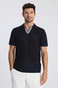 Short Sleeve Navy Open Knit Skipper Polo Shirt image