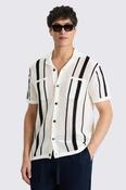 White &amp; Navy Stripe Open Knit Cotton Shirt image