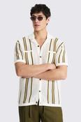 Ecru &amp; Avocado Stripe Open Knit Cotton Shirt image