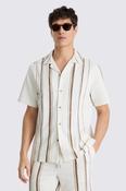 Taupe Stripe Cotton Cuban Collar Shirt