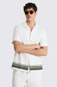 Navy &amp; Khaki Stripe Cotton Cuban Collar Shirt image