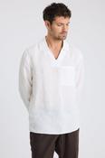 White Popover V-neck Linen Shirt image