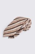 Italian Brown &amp; White Stripe Linen &amp; Cotton Tie image