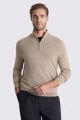 Taupe Melange Merino Zip-Neck Jumper image