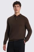Brown Merino-Blend Long-Sleeve Polo Shirt image
