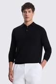 Navy Merino-Blend Long-Sleeve Polo Shirt image