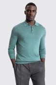 Teal Merino-Blend Long-Sleeve Polo Shirt image