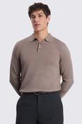 Taupe Melange Merino-Blend Long-Sleeve Polo Shirt image