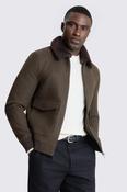 Khaki Faux-Fur Collar Bomber Jacket