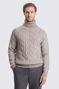 Taupe Cable-Knit Roll-Neck Jumper