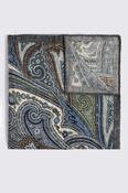 Italian Blue &amp; Green Paisley Wool Pocket Square