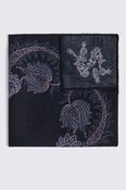 Italian Navy &amp; Pink Floral Wool Pocket Square