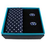Dalaco Blue &amp; White Spots Handkerchief &amp; Cufflink Set