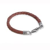 Dalaco Brown Leather Bracelet Stainless Steel Chain Clasp 21cm