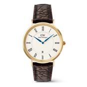 Daniel Wellington Classic Roman Numerals Date Dark Brown Croc Belly Gold image