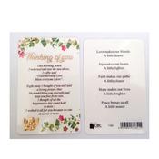 Thinking of You Laminated Prayer Card~ Wallet Size