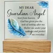 Glass Plaque/Wood Base/Guardian Angel